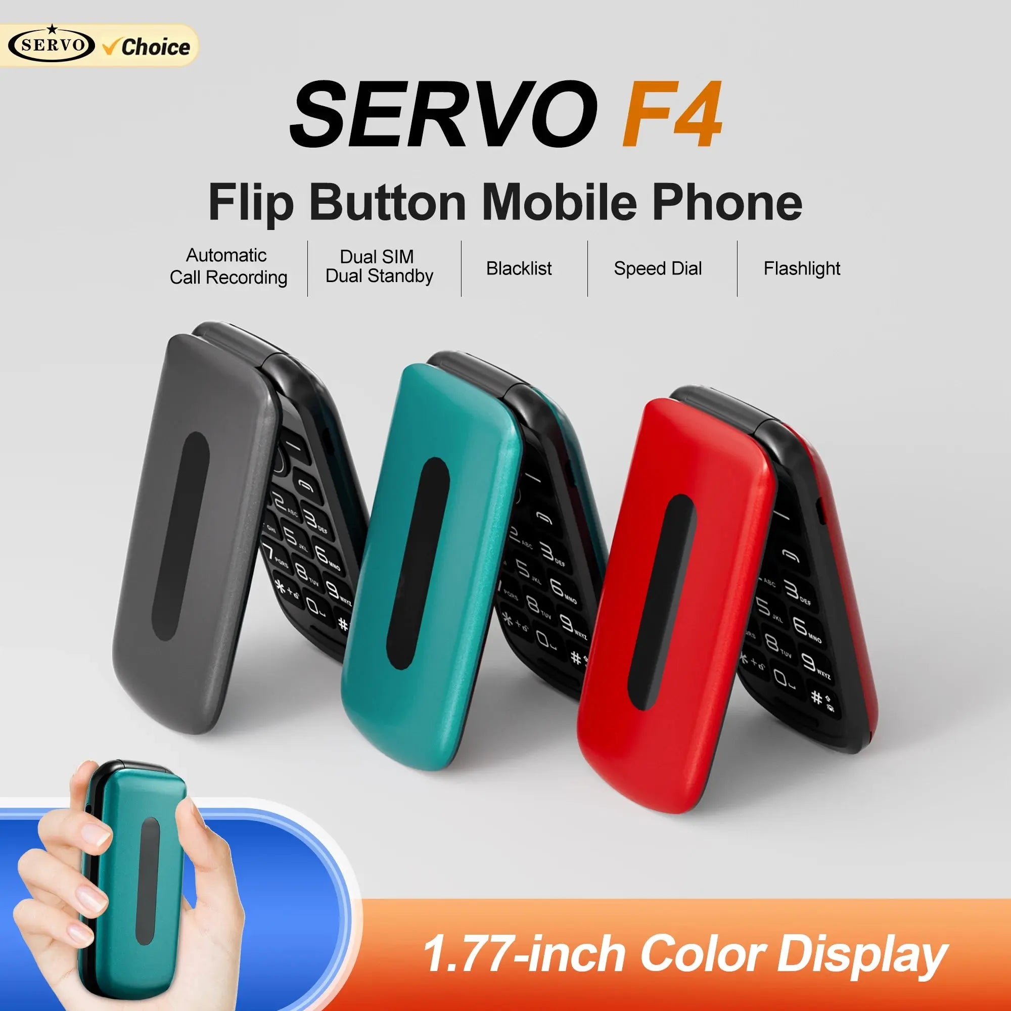 SERVO F4 Foldable Mobile Phone - Dual SIM with Call Recording ryshop